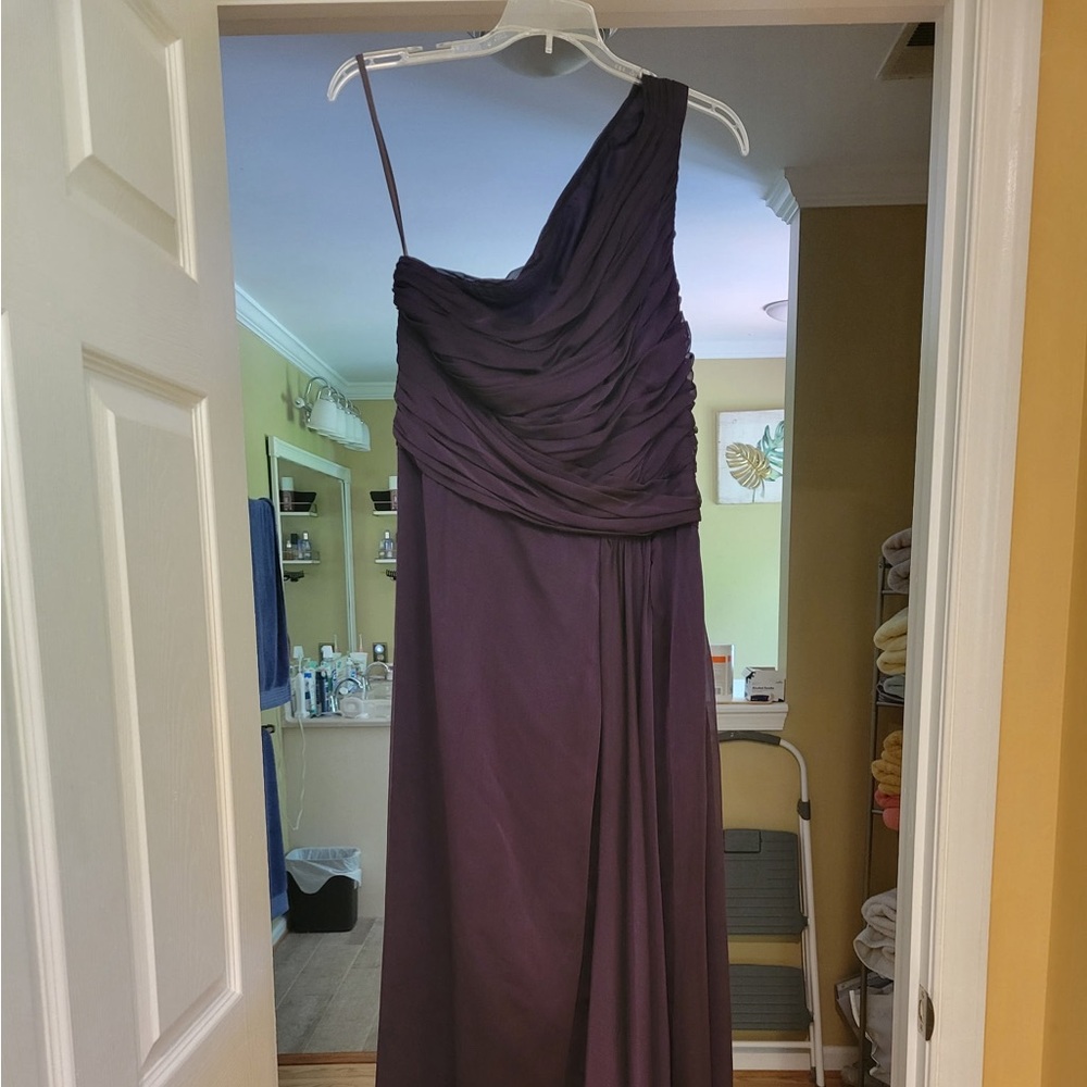 Monique Lhuillier Purple Asymmetrical Ruched Gown